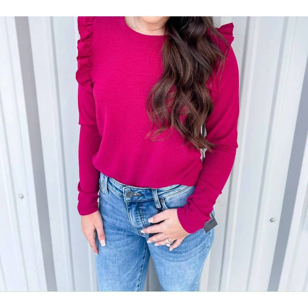 NEW ANOTHER LOVE camden ruffle top in cranberry